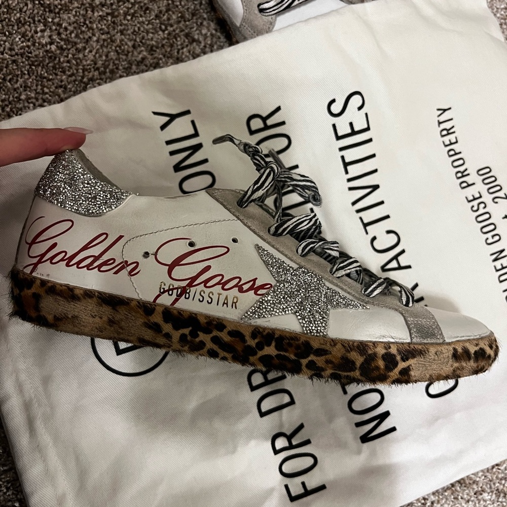 Leapord and crystal golden goose sneakers